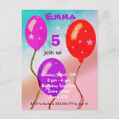 Paarse Rode Ballons Kinderen van Birthday  Uitnodiging Briefkaart (Voorkant)