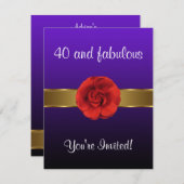 Paarse Rode Bloem - Fabulous 40th Kaart (Voorkant / Achterkant)