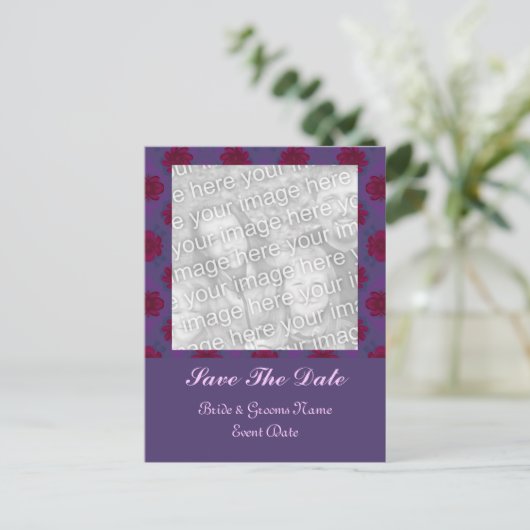Paarse Rode Bloemen Bewaar de Datum Aankondigingskaart (Staand voorkant)