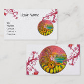 Paarse rode bloemen witte parel visitekaartje (Voorkant / Achterkant)