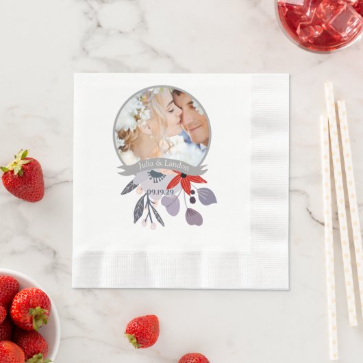 Paarse rode blush roze blauw bloemenkrans bruiloft servet (Insitu)