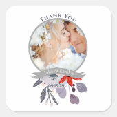 Paarse rode blush roze blauw bloemenkrans bruiloft vierkante sticker (Voorkant)