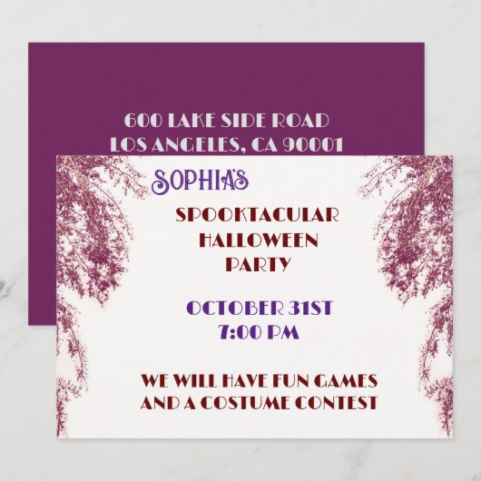 Paarse Rode Boom Elegante Gotische Halloween Kaart (Voorkant / Achterkant)