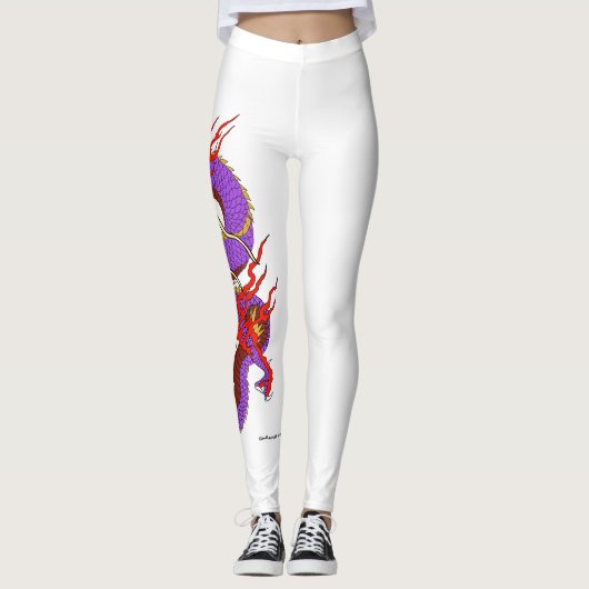 Paarse rode draak op witte leggings (Voorkant)