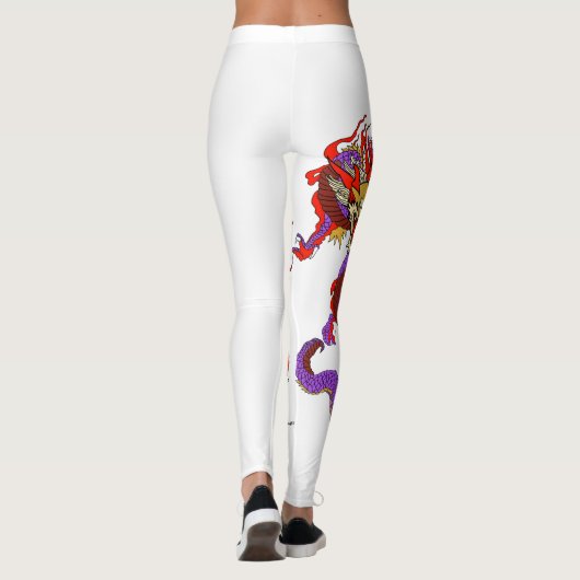 Paarse rode draak op witte leggings (Achterkant)