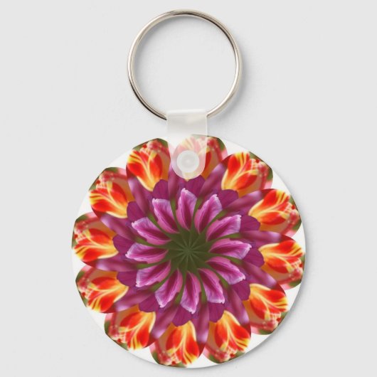 Paarse, rode en gele tulpen sleutelhanger (Voorkant)
