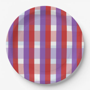 Paarse, Rode en Roze Gingham Papieren Bordje