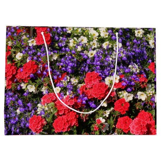 Paarse, rode en witte jaarbloemen groot cadeauzakje (Achterkant)