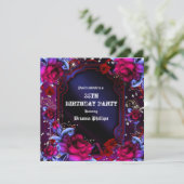 Paarse Rode Fantasie Bloemrozen Bling Uitnodiging (Staand voorkant)