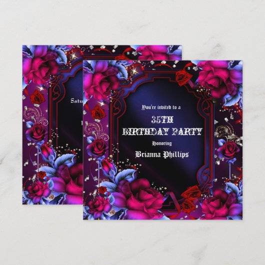 Paarse Rode Fantasy Floral Rozen Bling Kaart (Voorkant / Achterkant)