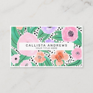 Paarse Rode Floral Polka Dots Waterverf Monogram Visitekaartje