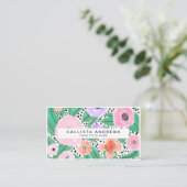 Paarse Rode Floral Polka Dots Waterverf Monogram Visitekaartje (Staand voorkant)