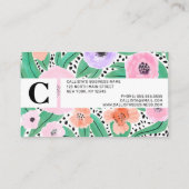 Paarse Rode Floral Polka Dots Waterverf Monogram Visitekaartje (Achterkant)