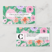 Paarse Rode Floral Polka Dots Waterverf Monogram Visitekaartje (Voorkant / Achterkant)