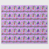 Paarse rode groene illustratieve sneeuwman & kerst cadeaupapier (Vlak)