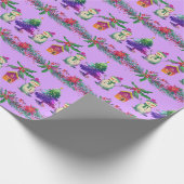 Paarse rode groene illustratieve sneeuwman & kerst cadeaupapier (Hoek)