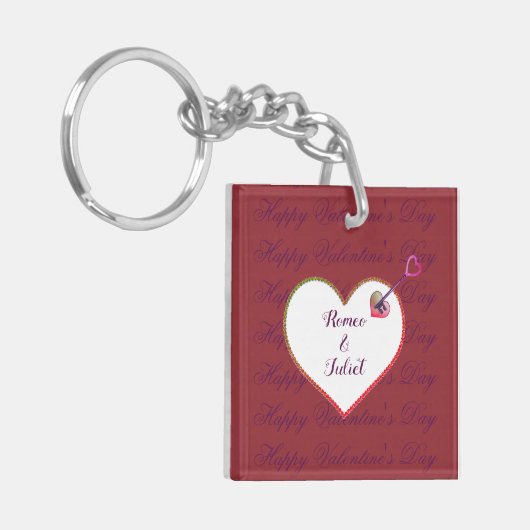 Paarse Rode Hart Schattigee Romance Happy Valentin Sleutelhanger (Voorkant Links)