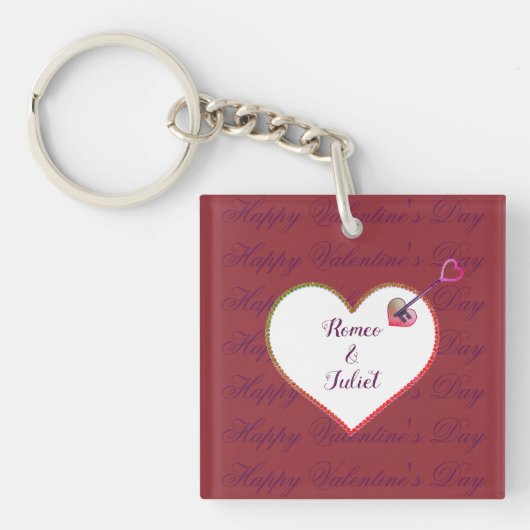 Paarse Rode Hart Schattigee Romance Happy Valentin Sleutelhanger (Voorkant)