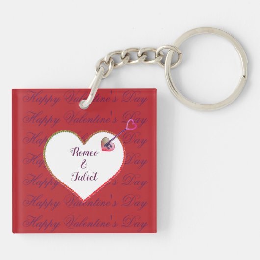 Paarse Rode Hart Schattigee Romance Happy Valentin Sleutelhanger (Achterkant)
