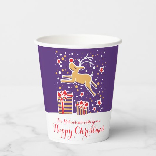 Paarse rode kerstrender papieren bekers (Achterkant)