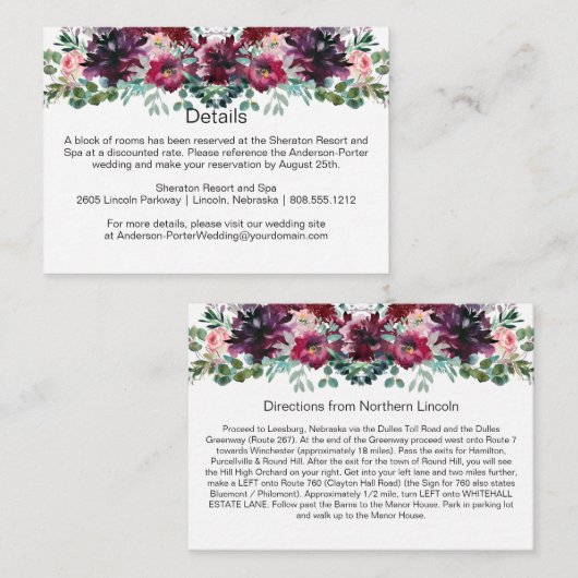 Paarse Rode Mauve Roze Spuitkaarten Informatiekaartje (Voorkant / Achterkant)