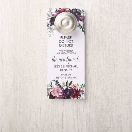 Paarse Rode Mauve Roze Waterverf Bloemen Deurhanger (Op knop)