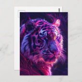 Paarse rode neon tijger kosmische gloed briefkaart (Voorkant / Achterkant)