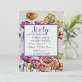 Paarse Rode Poppy Floral 60e verjaardag Uitnodigin Kaart (Staand voorkant)