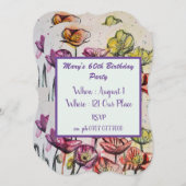 Paarse Rode Poppy Floral 60e verjaardag Uitnodigin Kaart (Voorkant / Achterkant)