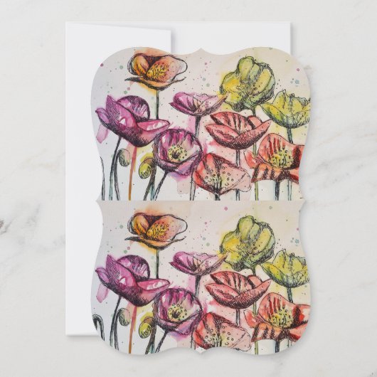 Paarse Rode Poppy Floral 60e verjaardag Uitnodigin Kaart (Achterkant)