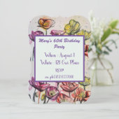 Paarse Rode Poppy Floral 60e verjaardag Uitnodigin Kaart (Staand voorkant)