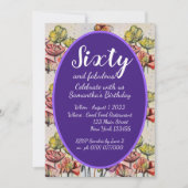 Paarse Rode Poppy Floral 60e verjaardag Uitnodigin Kaart (Voorkant)
