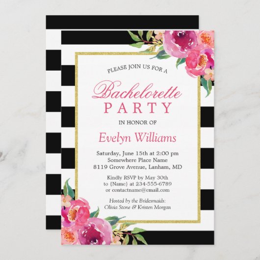 Paarse Rode Roze Fuchsia Floral Bachelorette Kaart (Voorkant / Achterkant)