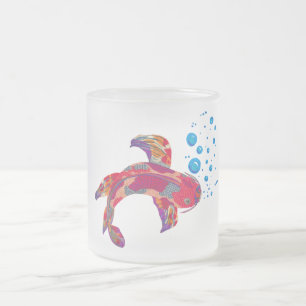 Paarse Rode Sunset Koi Vissen en bubbels Bevroren Matglas Koffiemok