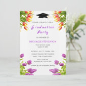 Paarse rode tulpen afstudeerfeest uitnodiging (Staand voorkant)