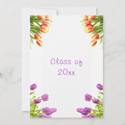 Paarse rode tulpen afstudeerfeest uitnodiging (Achterkant)