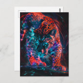 Paarse Rode Turquoise Neon Jaguar Light Briefkaart (Voorkant / Achterkant)