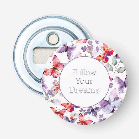 Paarse Rode Vlinders  Button Flesopener (Voorkant)