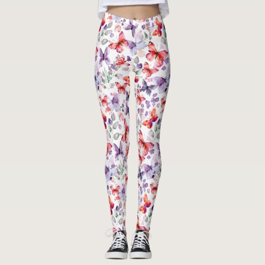 Paarse Rode Vlinders Leggings (Voorkant)