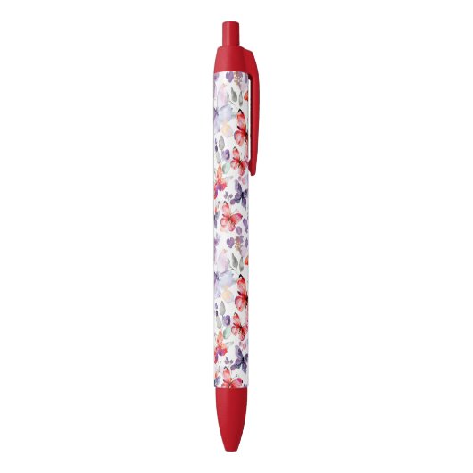 Paarse Rode Vlinders Zwarte Inkt Pen (Achterkant (Verticaal))