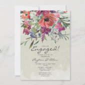 Paarse Rode Waterverf Floral Sage Engagement Party Kaart (Voorkant)