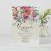 Paarse Rode Waterverf Floral Sage Engagement Party Kaart (Staand voorkant)