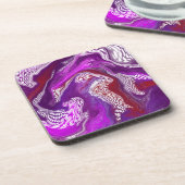 Paarse rode zeemazen met marmer fluid Art Bier Onderzetter (Linkerzijde)