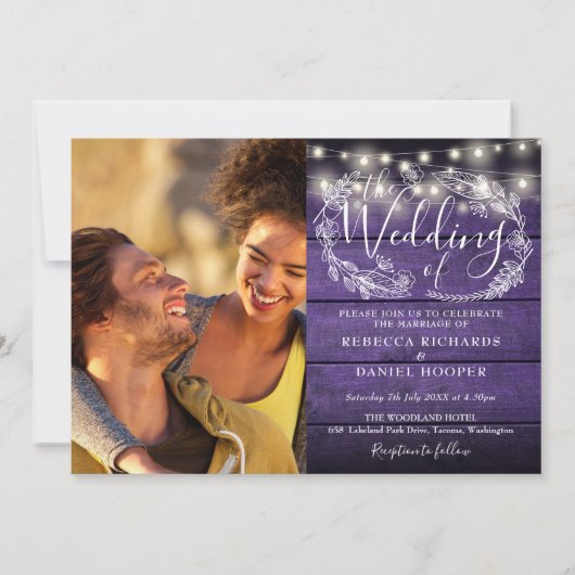 Paarse Roestige Houten 2 Foto Slingerlampjes Bruil Kaart (Voorkant)