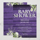 Paarse Roestige Houtgroen Bloemen Baby Shower Kaart (Voorkant / Achterkant)