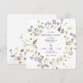 Paarse roestige wilde bloemen kaart (Voorkant / Achterkant)