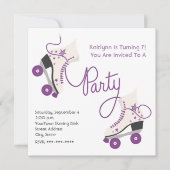 Paarse Roller Disco Schaats Feestuitnodiging Kaart (Voorkant)