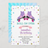 Paarse roller schaats-uitnodiging feestdagenkaart (Voorkant / Achterkant)