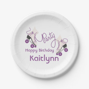 Paarse Roller Schaatsen Birthday Party Papieren Bordje