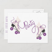 Paarse Roller Schaatsen Verjaardag Party Briefkaar Uitnodiging Briefkaart (Voorkant / Achterkant)